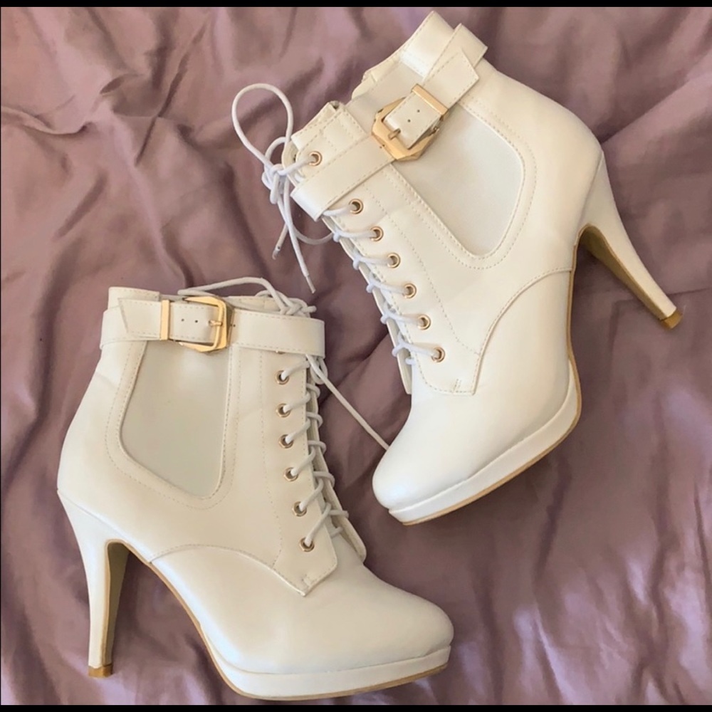 Worn Once - White Leather Boot Heels